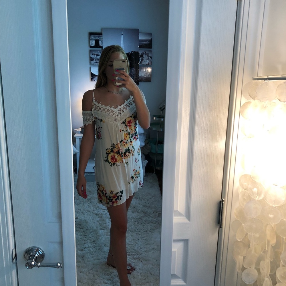 Lace Accented Floral Dress